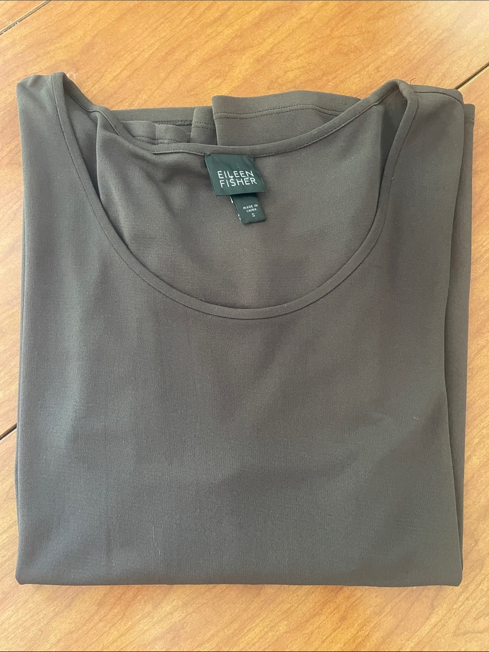 Eileen Fisher Chocolate Brown Long-Sleeve Silk Scoop Neck Tee - Picture 7 of 7